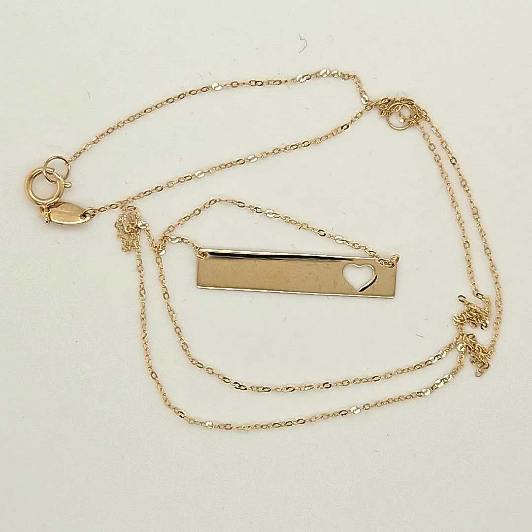 14K Yellow Gold Bar Heart Necklace