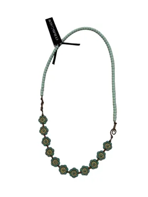 20" Teal Wild Rose Necklace with Side Clasp--Czech Glass Beads