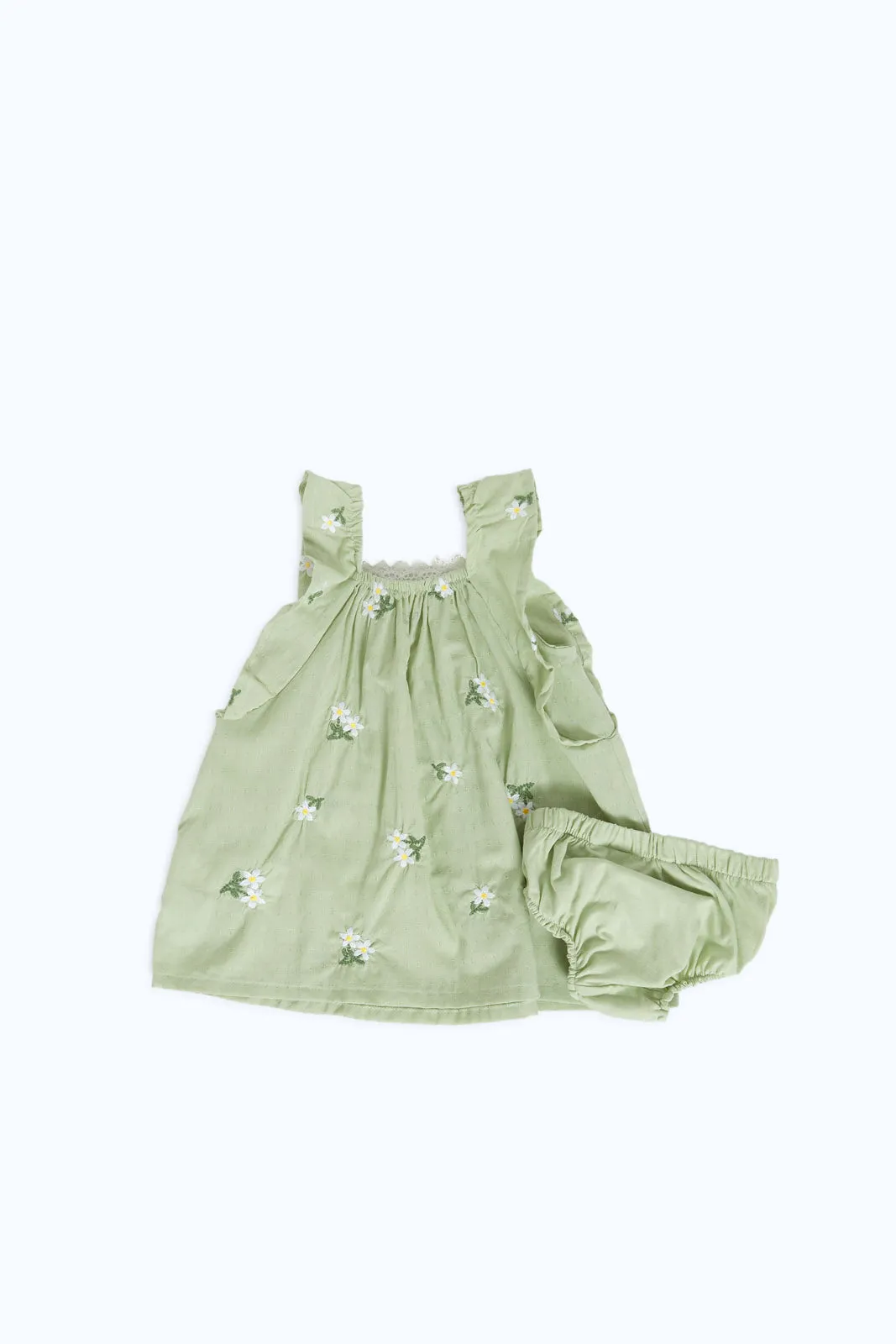 Babies Olive Embroidered Dress