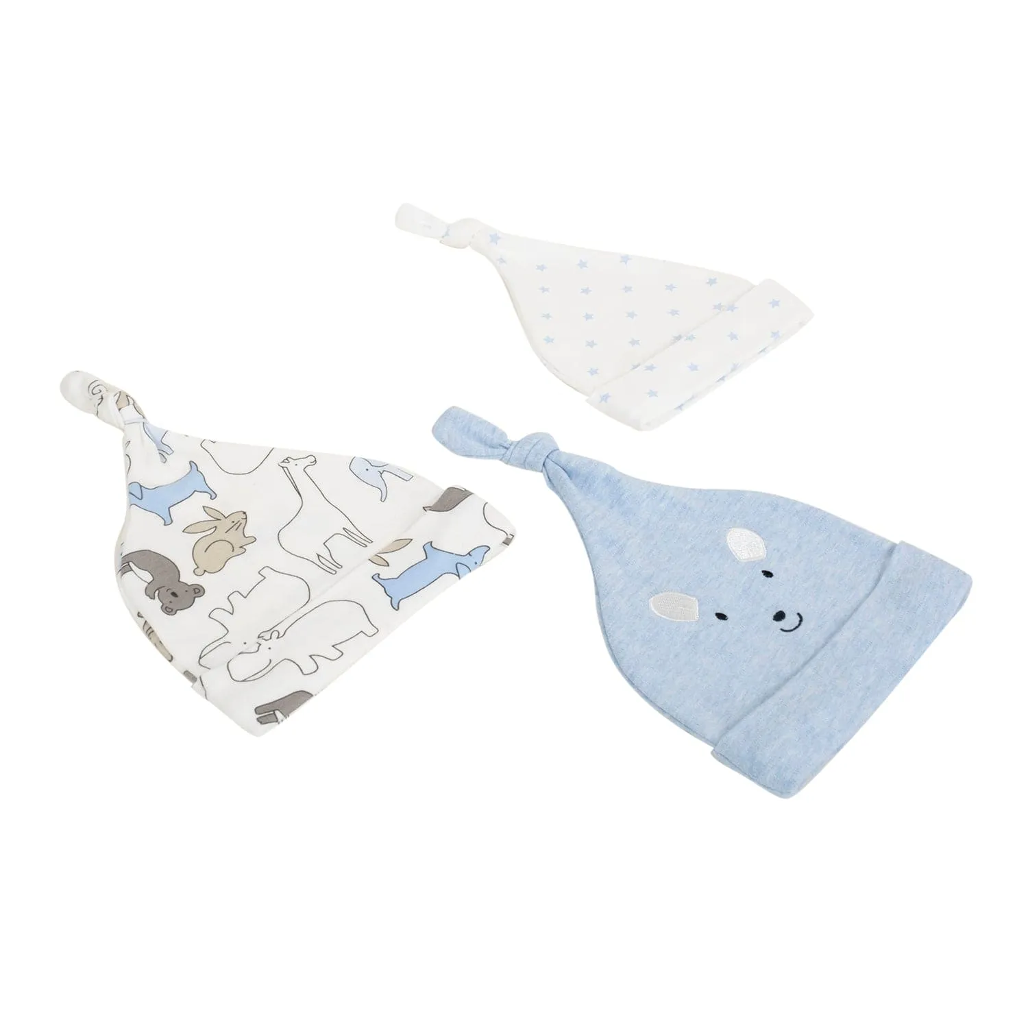 Baby Moo Animals Star Knotted Infants Ultra Soft 100% Cotton All Season Pack of 3 Caps - Cream