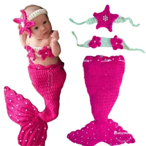 Babymoon Mermaid Newborn Photography Crochet Outfit Costume - Pink