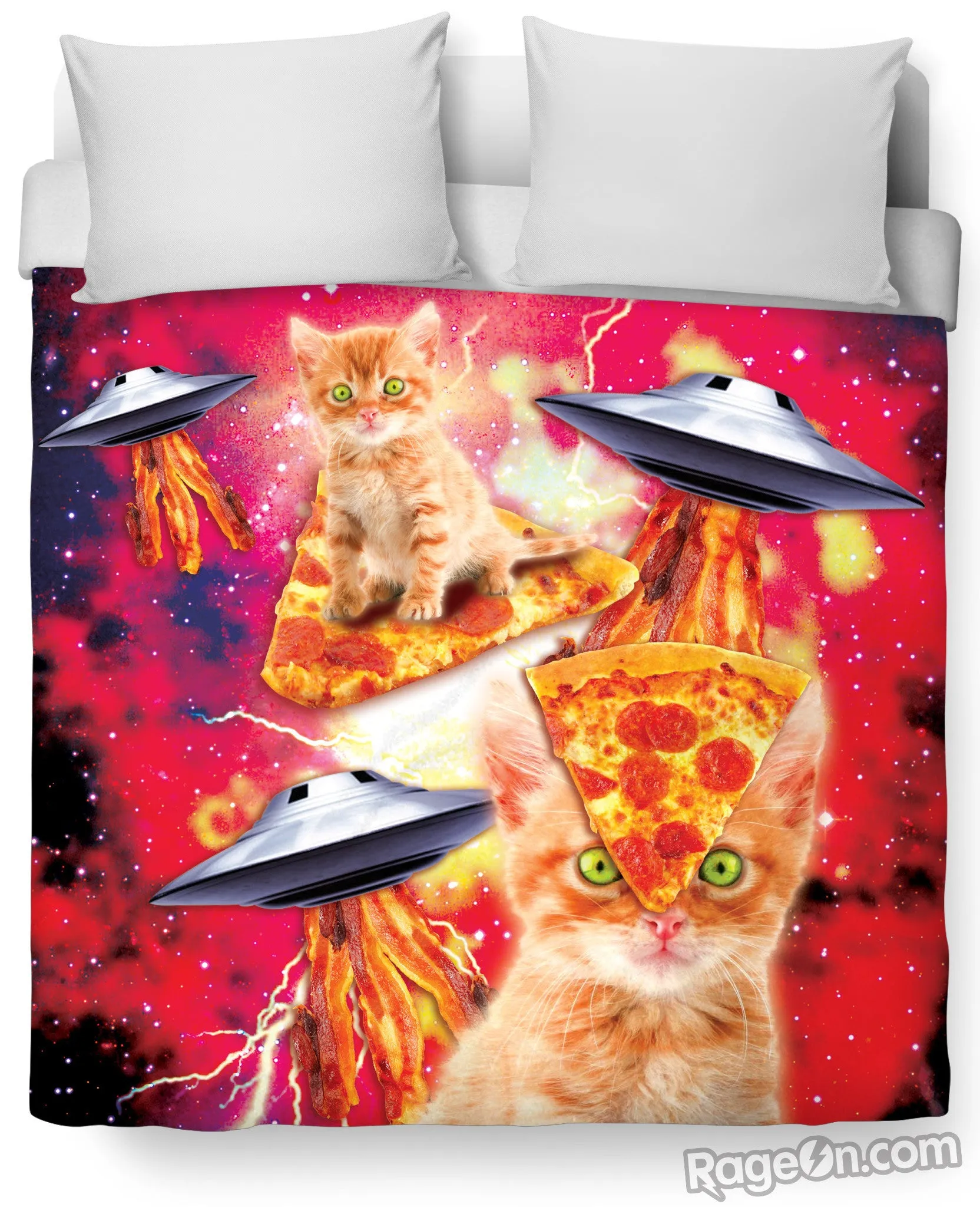 Bacon Pizza Space Cat Duvet Cover