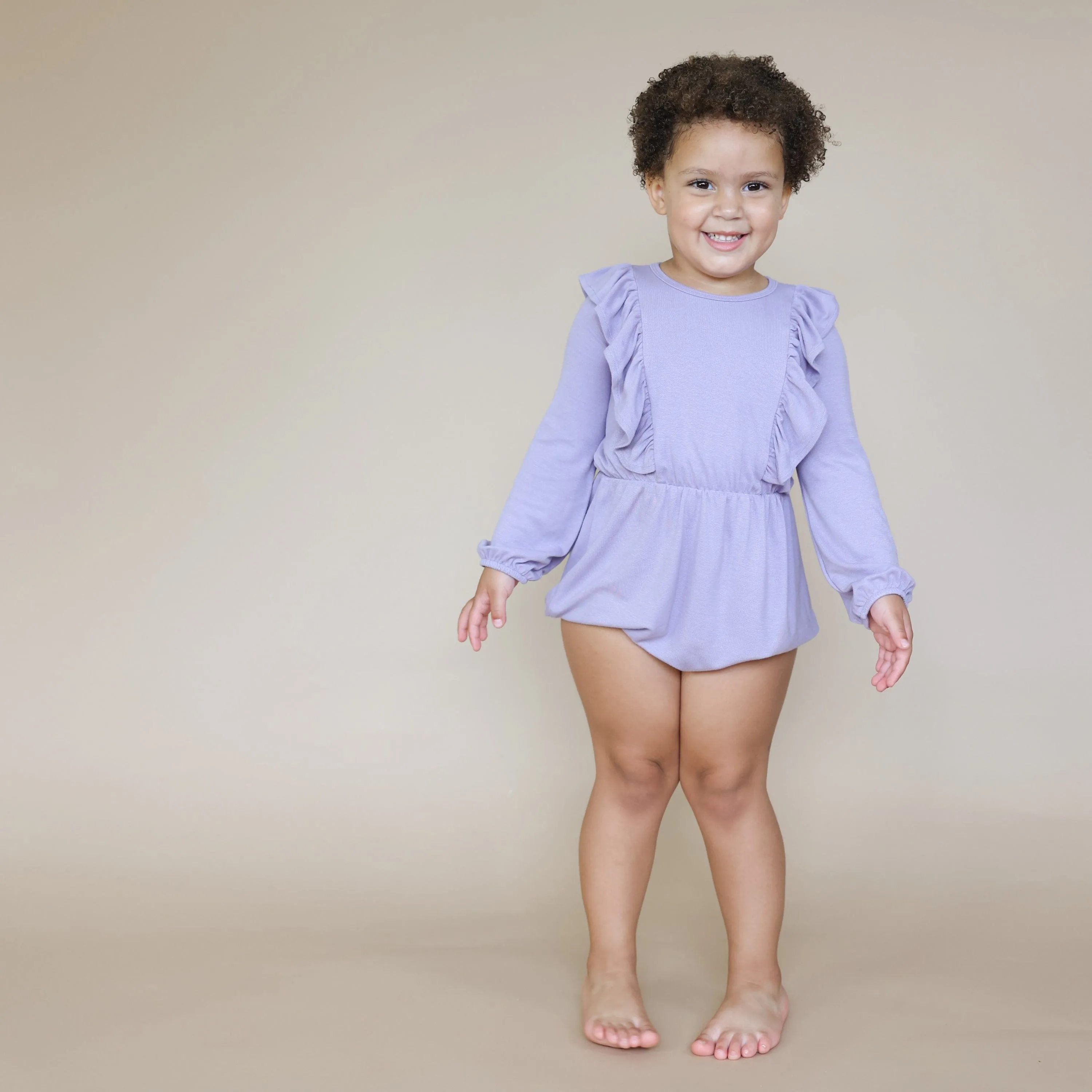 Bamboo Jersey Long Sleeve Bubble Romper in Taro