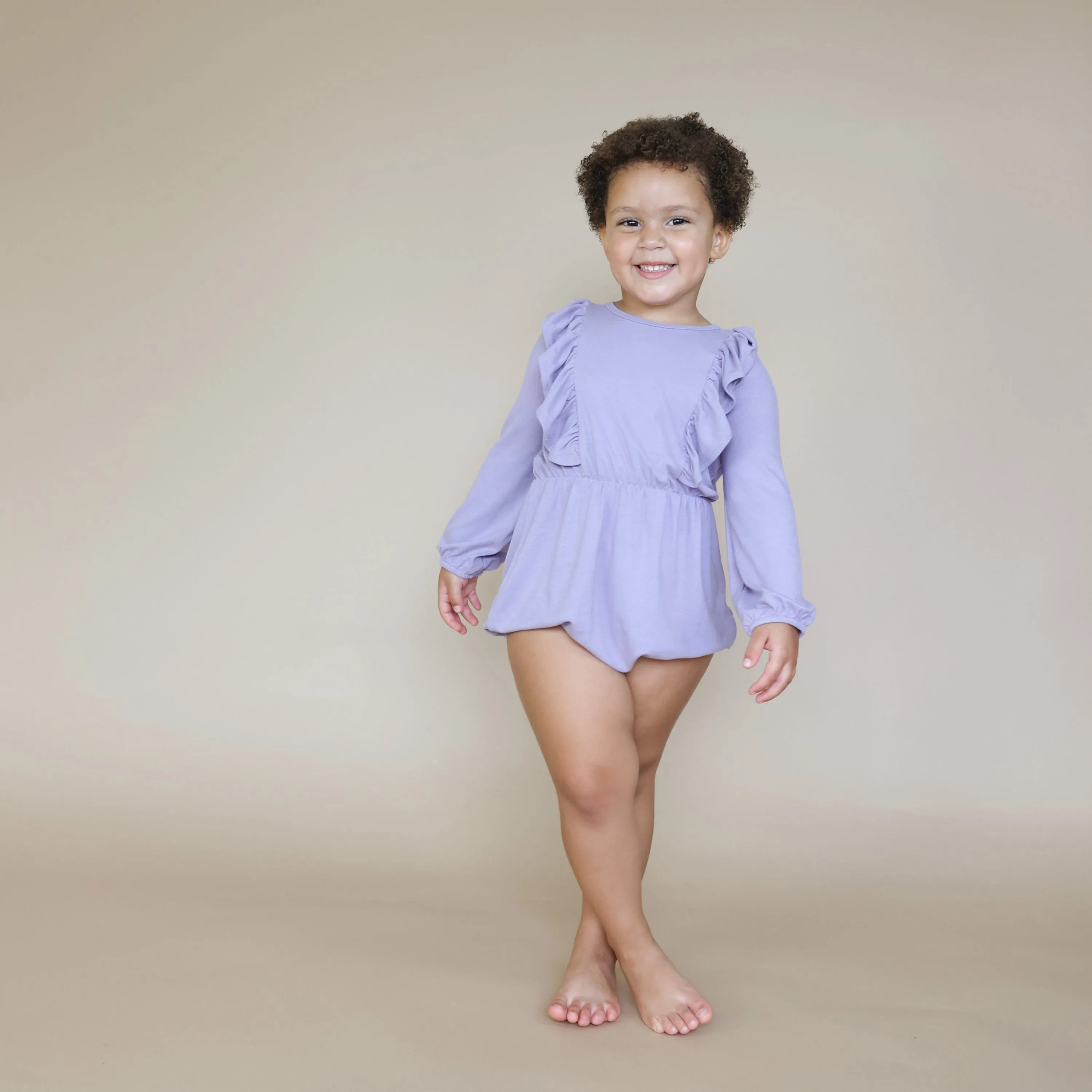 Bamboo Jersey Long Sleeve Bubble Romper in Taro