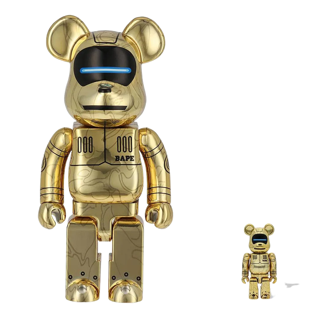 Bearbrick x Bape x Hajime Sorayama Baby Milo 400% & 100% Set Gold