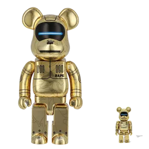 Bearbrick x Bape x Hajime Sorayama Baby Milo 400% & 100% Set Gold