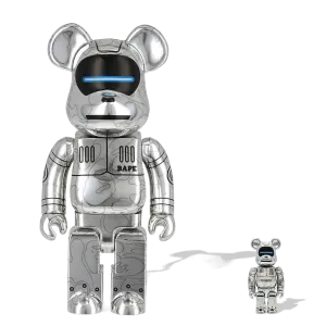 Bearbrick x Bape x Hajime Sorayama Baby Milo 400% & 100% Set Silver