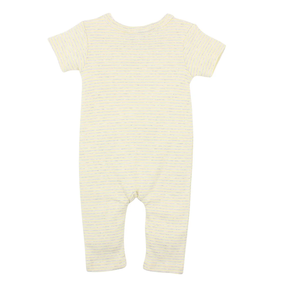 Bebe Unisex Mock Wrap Romper in Lemon Stripe