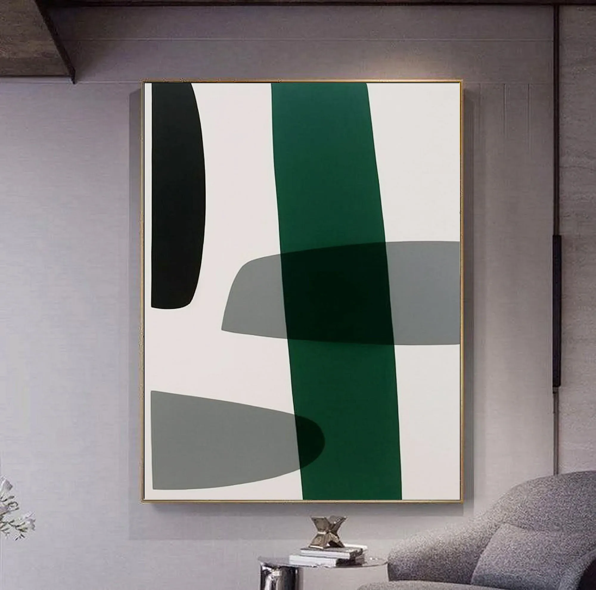 Black White Green Abstract Painting Home Bedroom Wall Decor Geometric Wall Art GE002