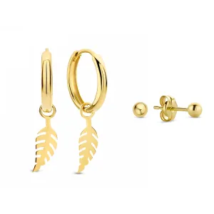 Cadeau d'Isabel 14 karat gold earring set with feather