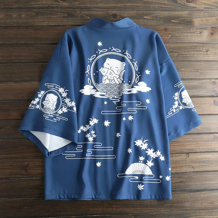 Cat eats Taiyaki Kimono Shirt | Anime Kimono