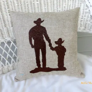 Cowboy Burlap pillow, Father and son, Fathers Day gift