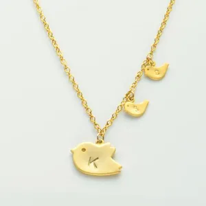 Customizable Mother and Baby Bird Charm Necklace