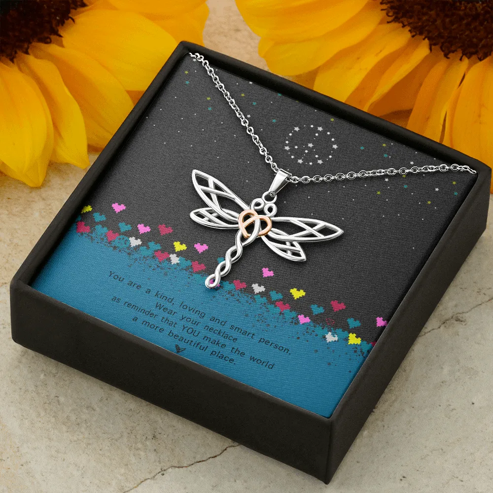 Dragonfly Necklace With Custom Message Card