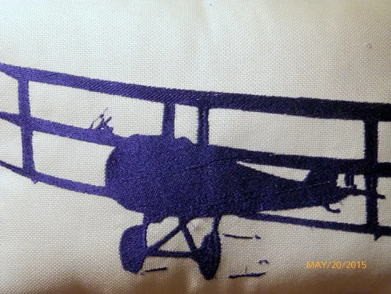 Embroidered Airplane Pillow, Antique Biplane pillow