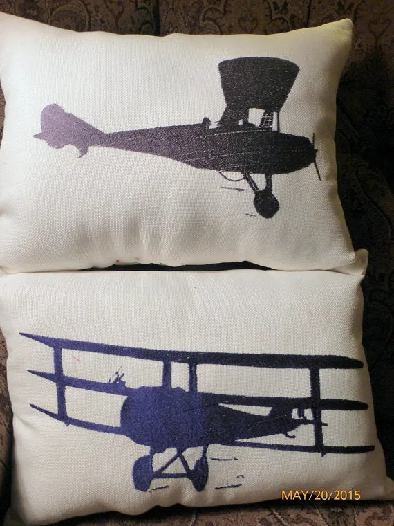 Embroidered Airplane Pillow, Antique Biplane pillow