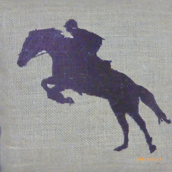 Equestrian pillow, Embroidered Burlap Horse pillow, Equestrian rider