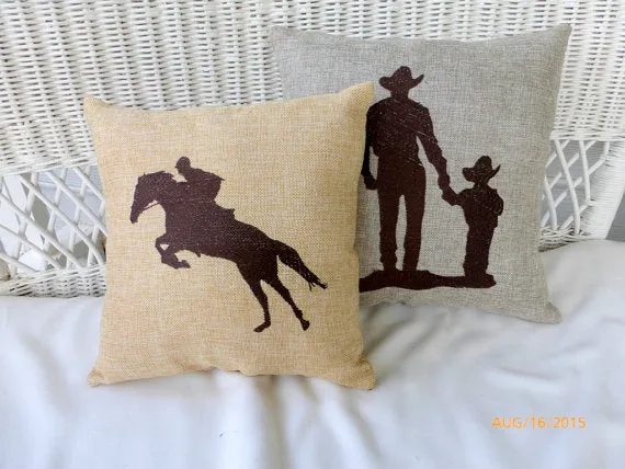 Equestrian pillow, Embroidered Burlap Horse pillow, Equestrian rider