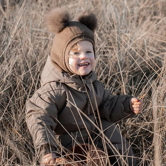 HUTTELIHUT Kids BIG BEAR Elefanthut w/ 2 Alpaca Pompoms Wool Hat - Camel