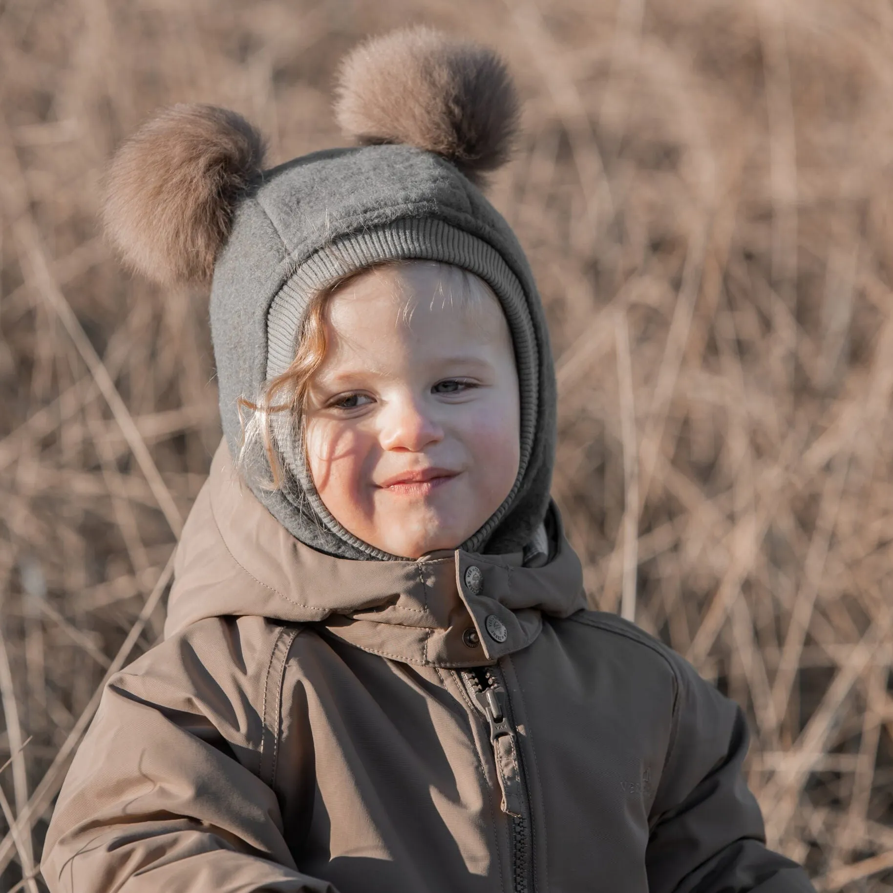 HUTTELIHUT Kids BIG BEAR Elefanthut w/ 2 Alpaca Pompoms Wool Hat - Camel