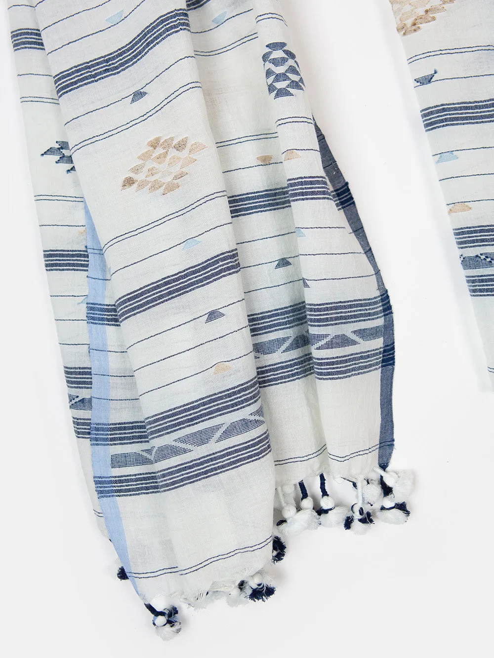 Jamdani Khadi Shawl In Chambray Stripe