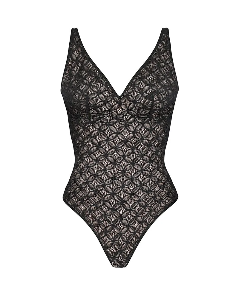 Lace Glamour Geometric Sculpting Bodysuit