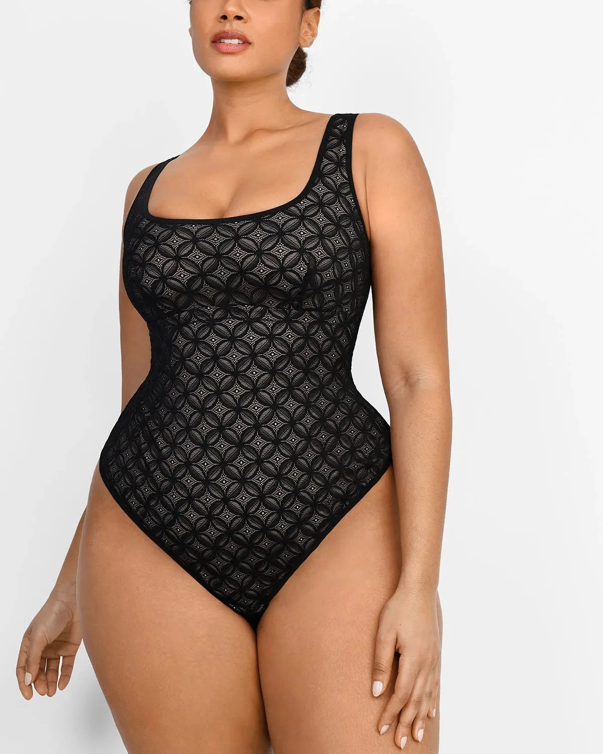 Lace Glamour Geometric Sculpting Bodysuit