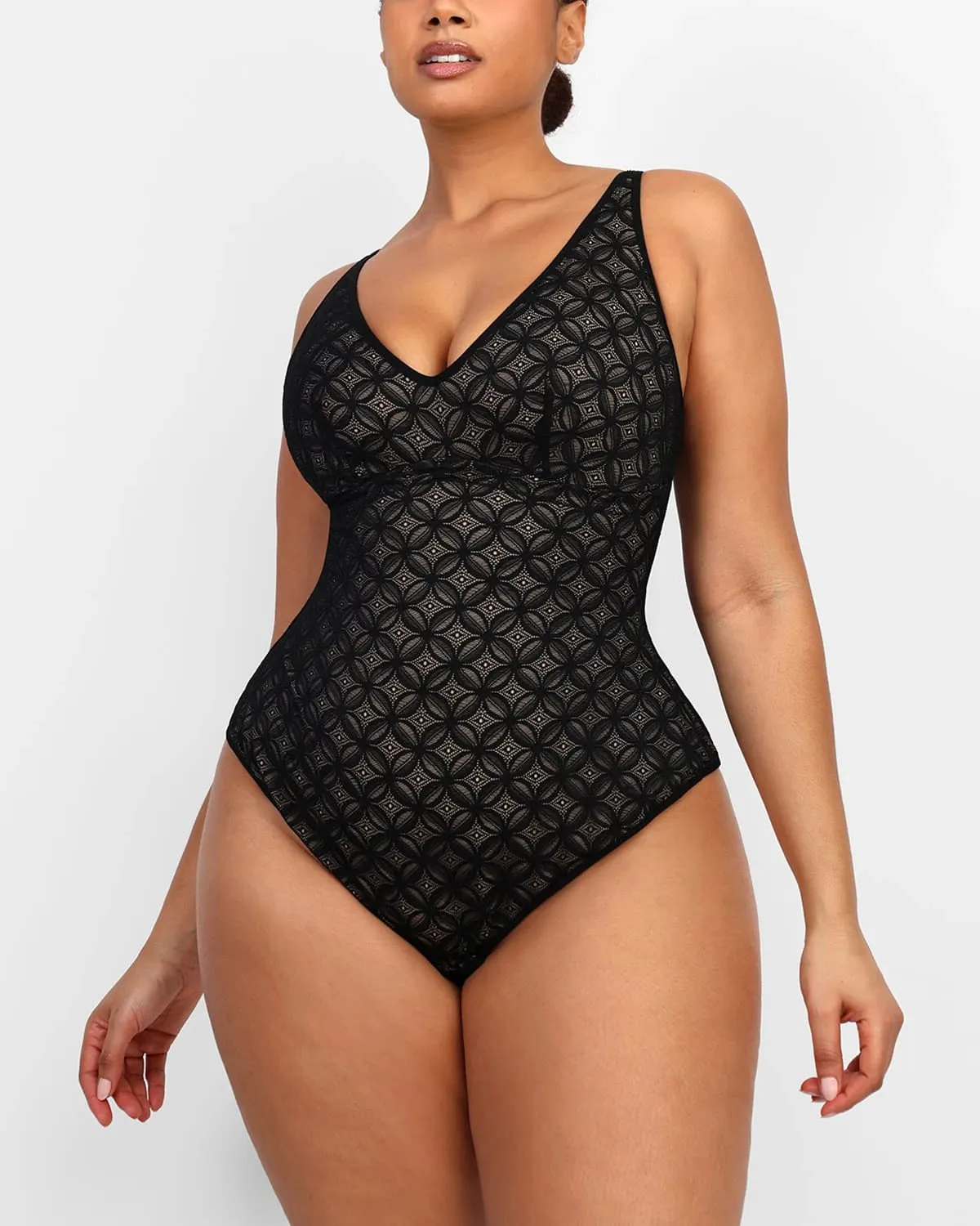 Lace Glamour Geometric Sculpting Bodysuit