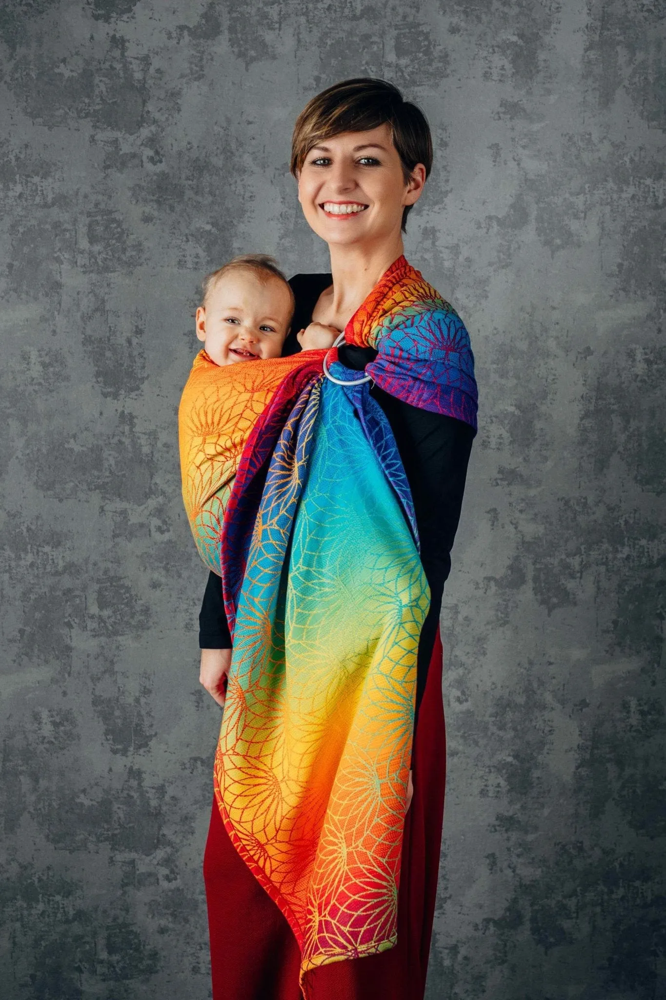 LennyLamb Ring Sling Jacquard Weave with Gathered Shoulder Rainbow Lotus