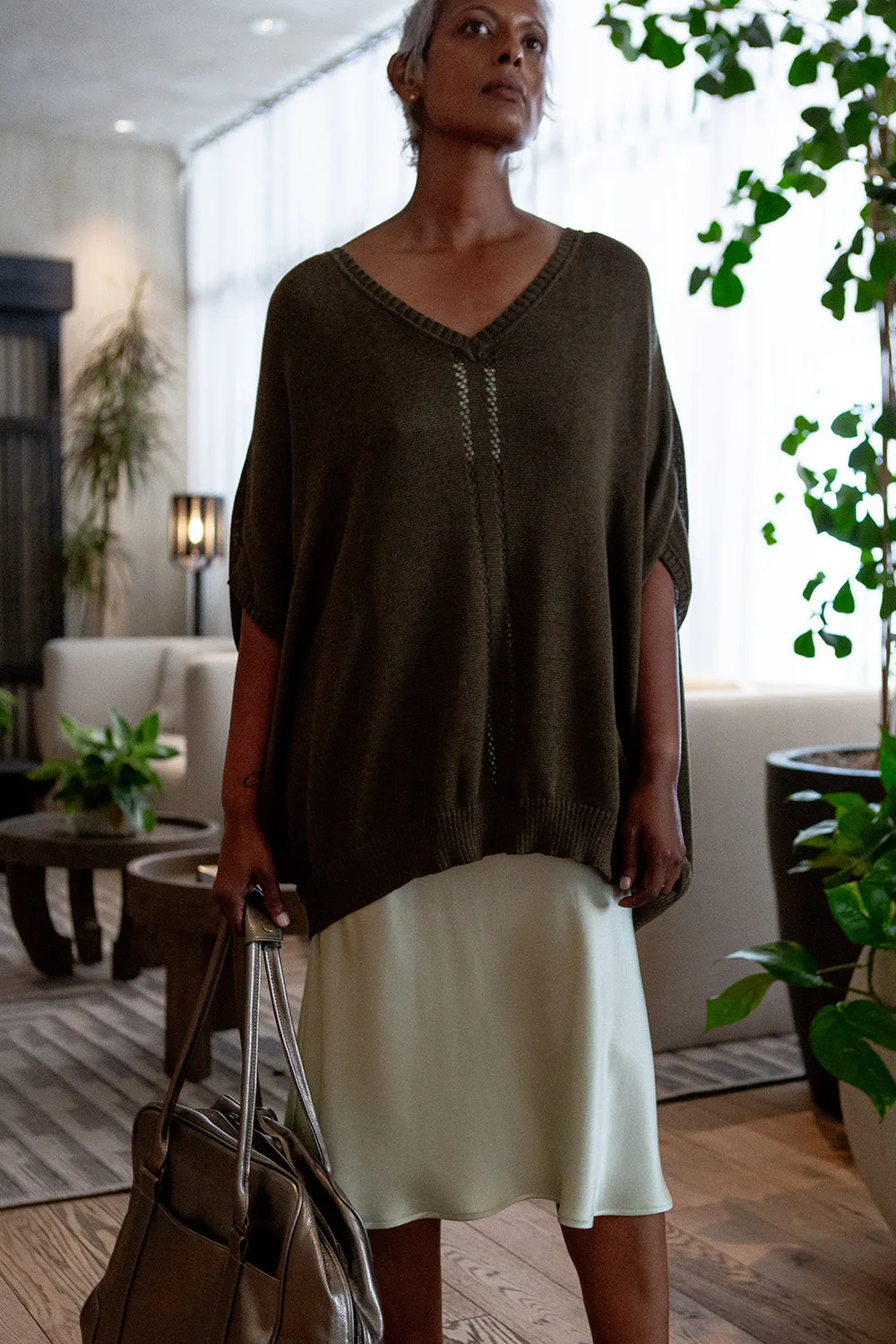 Pima Cotton V Neck Cocoon In Bracken