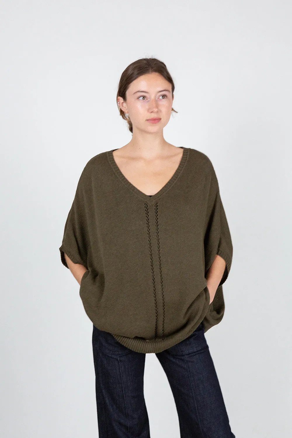 Pima Cotton V Neck Cocoon In Bracken