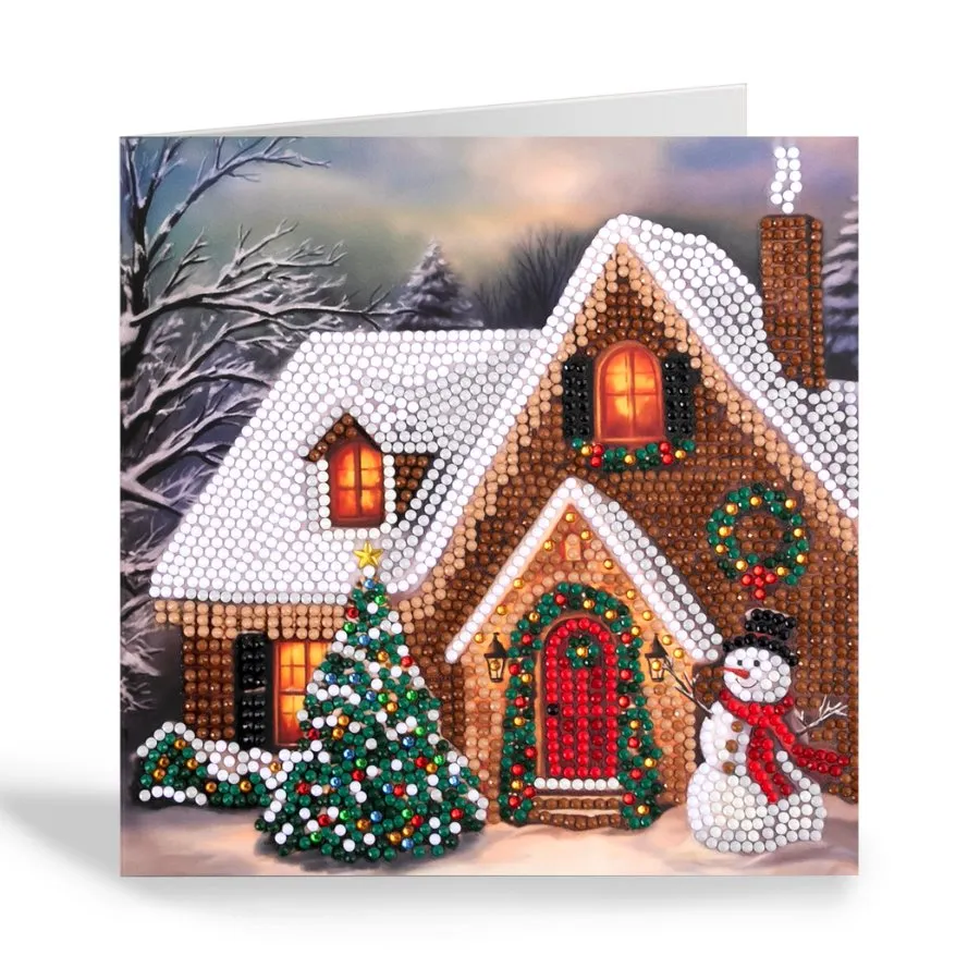 "Festive Cottage" Crystal Art Card 18x18cm