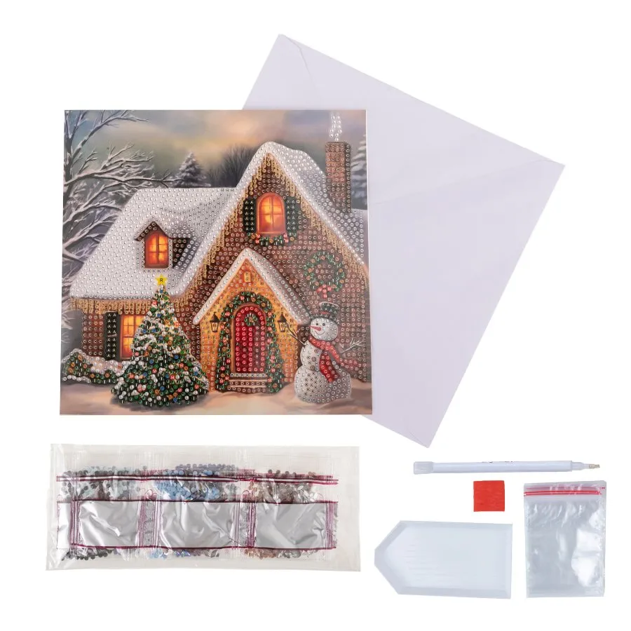 "Festive Cottage" Crystal Art Card 18x18cm