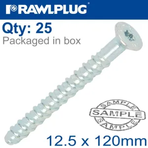 RAWLPLUG CONCRETE SCREWBOLT M10 12.5X120MM CSK HEAD ZINC BOX OF 25 RAW R-LX-10X120-CS-ZP