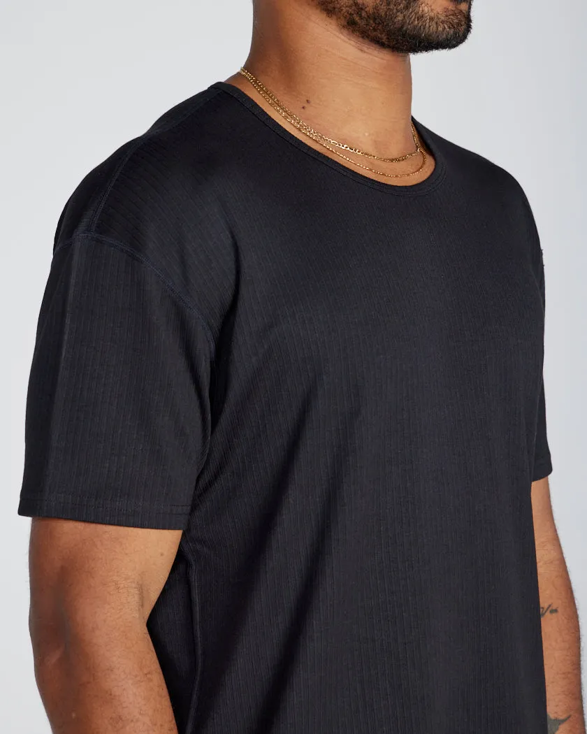 Ribbed Short Sleeve Drop-Cut