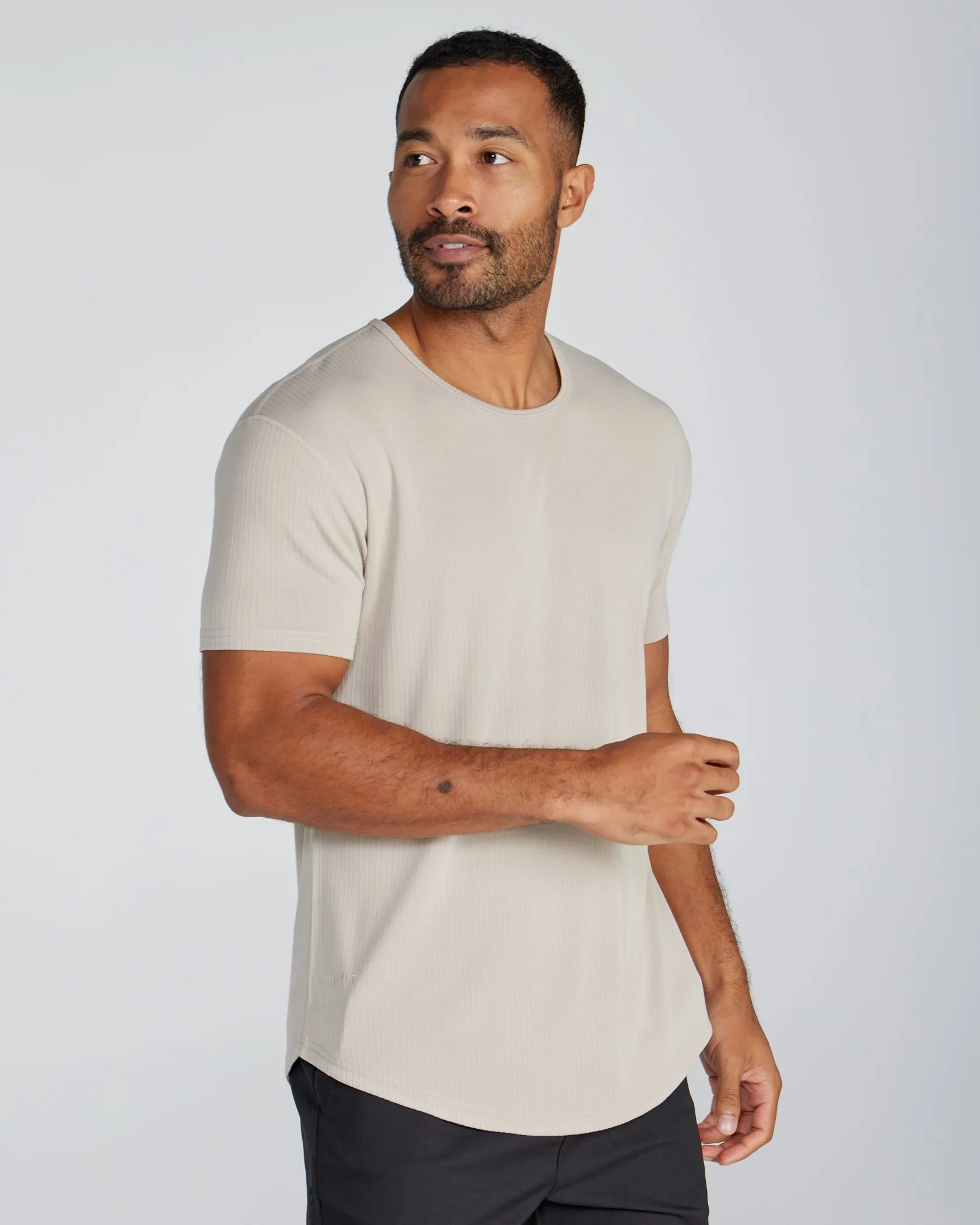 Ribbed Short Sleeve Drop-Cut