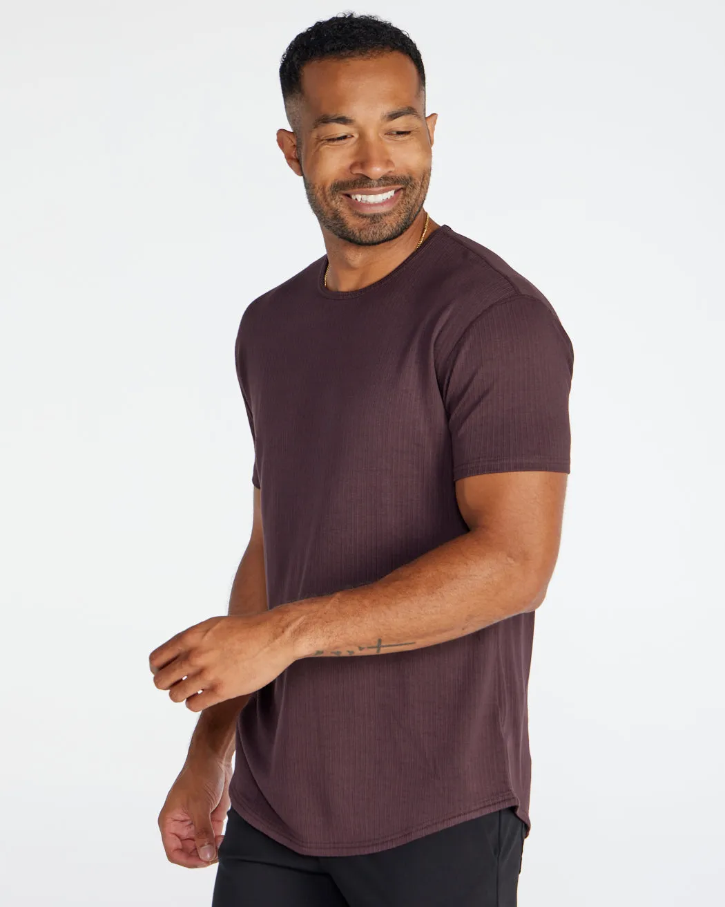 Ribbed Short Sleeve Drop-Cut