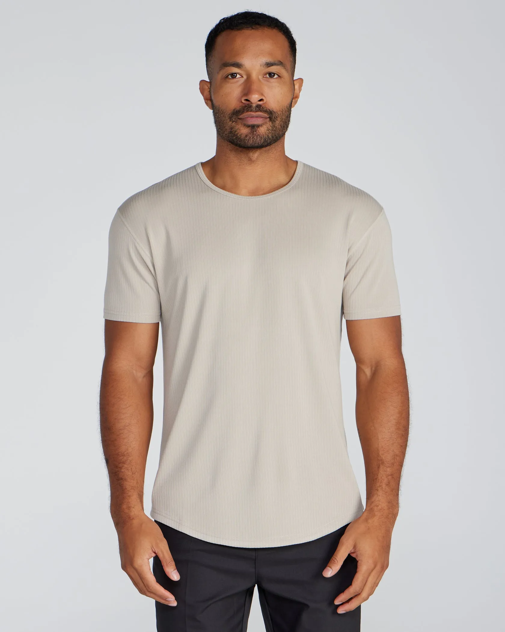 Ribbed Short Sleeve Drop-Cut