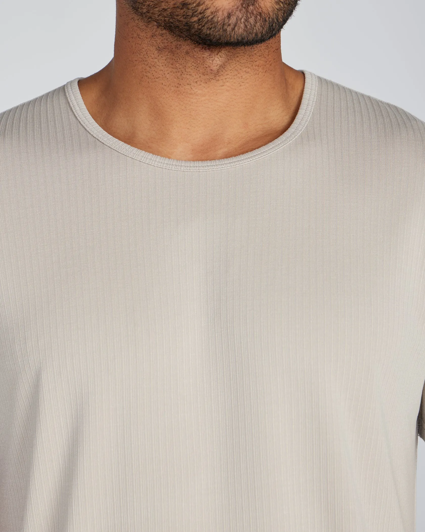 Ribbed Short Sleeve Drop-Cut