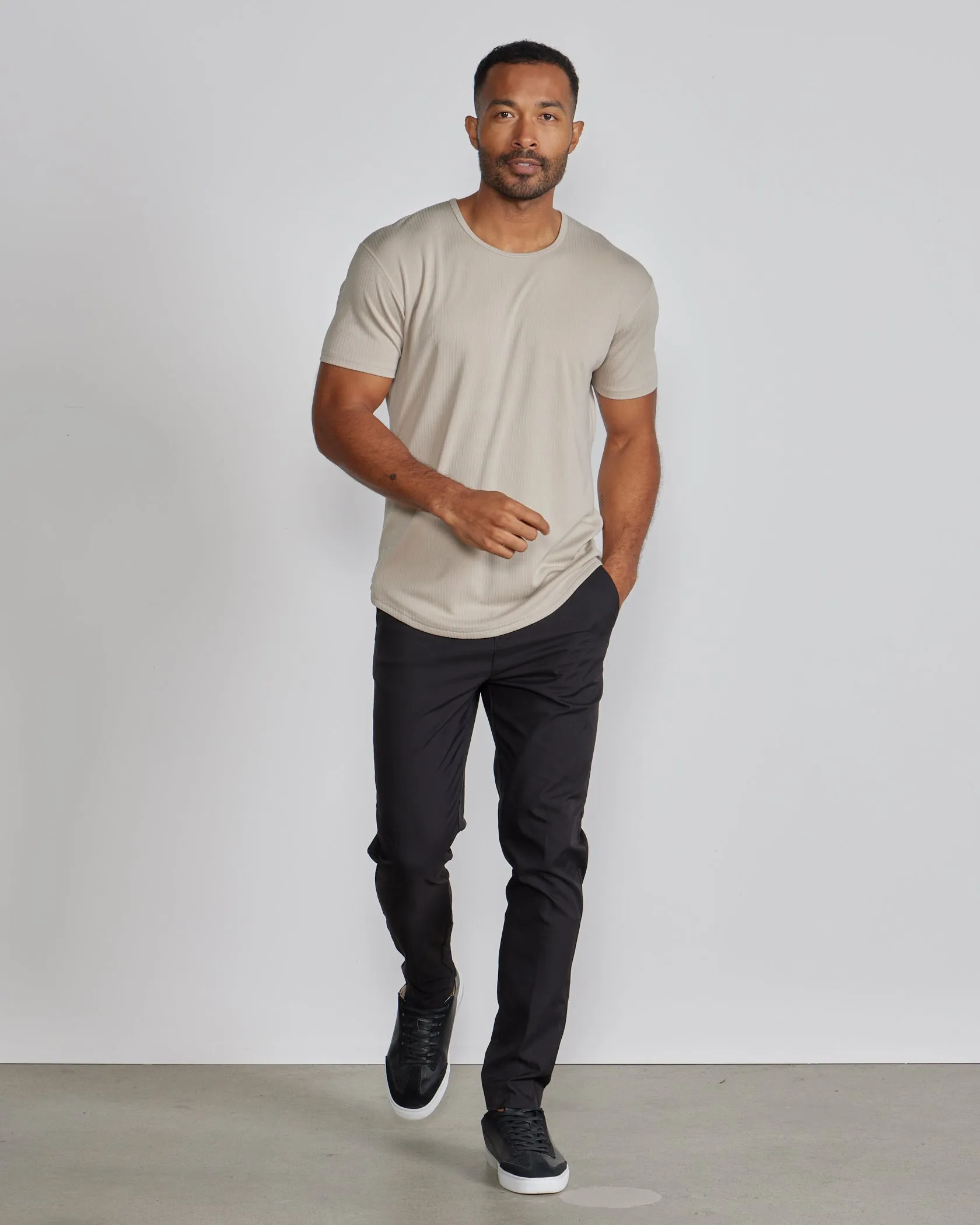 Ribbed Short Sleeve Drop-Cut