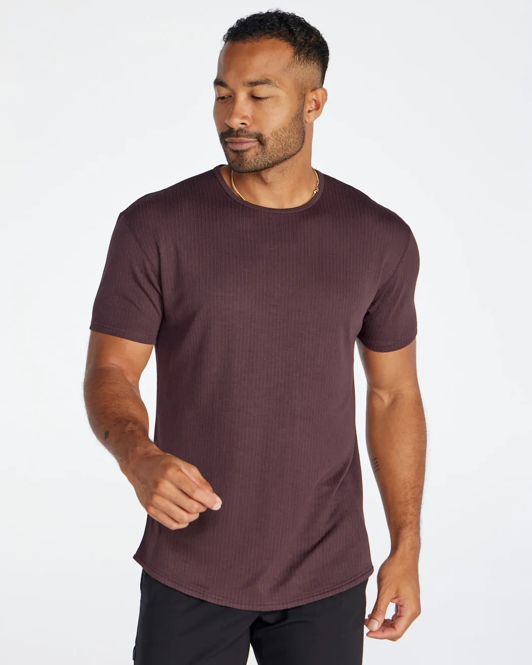 Ribbed Short Sleeve Drop-Cut