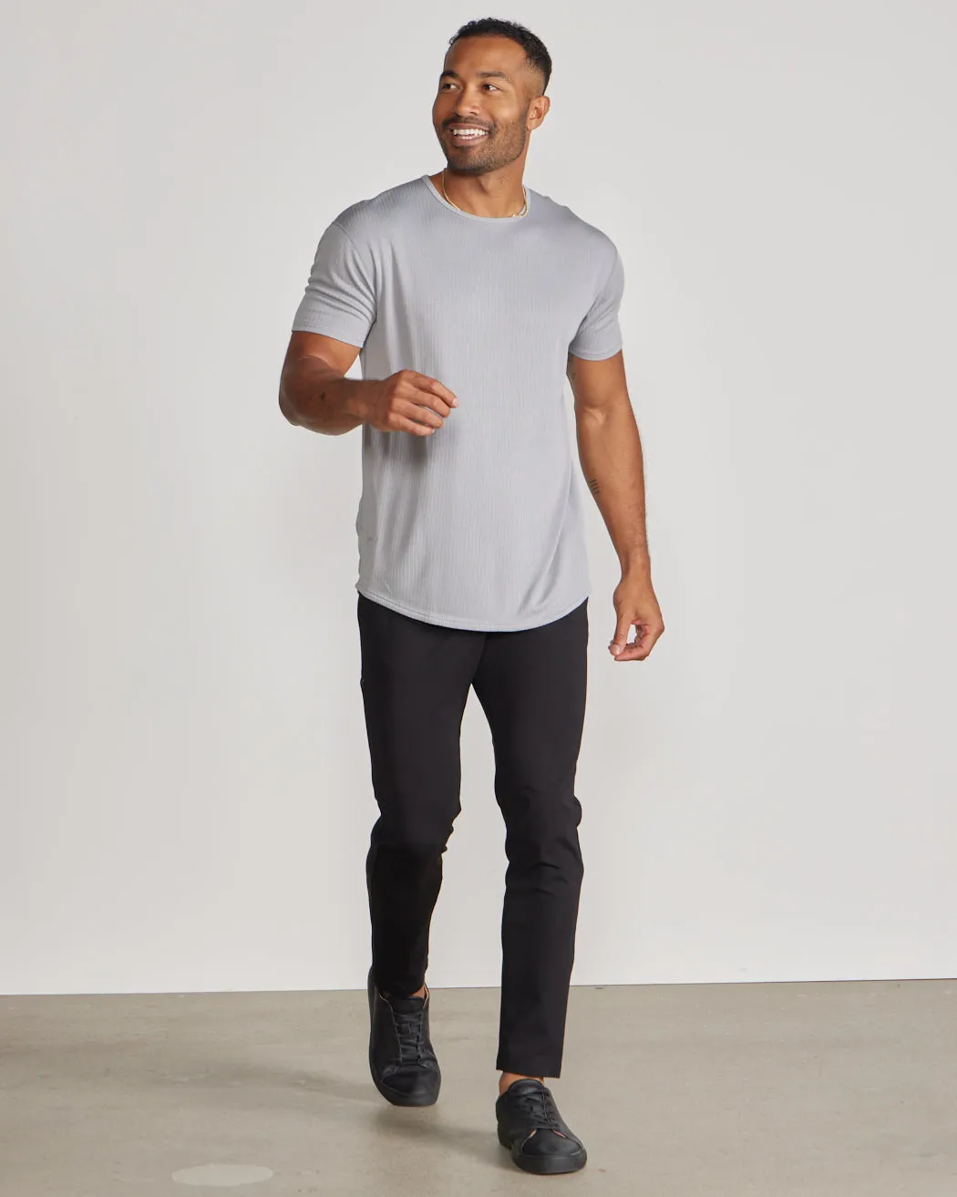 Ribbed Short Sleeve Drop-Cut