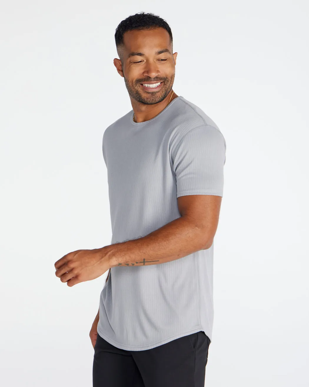 Ribbed Short Sleeve Drop-Cut