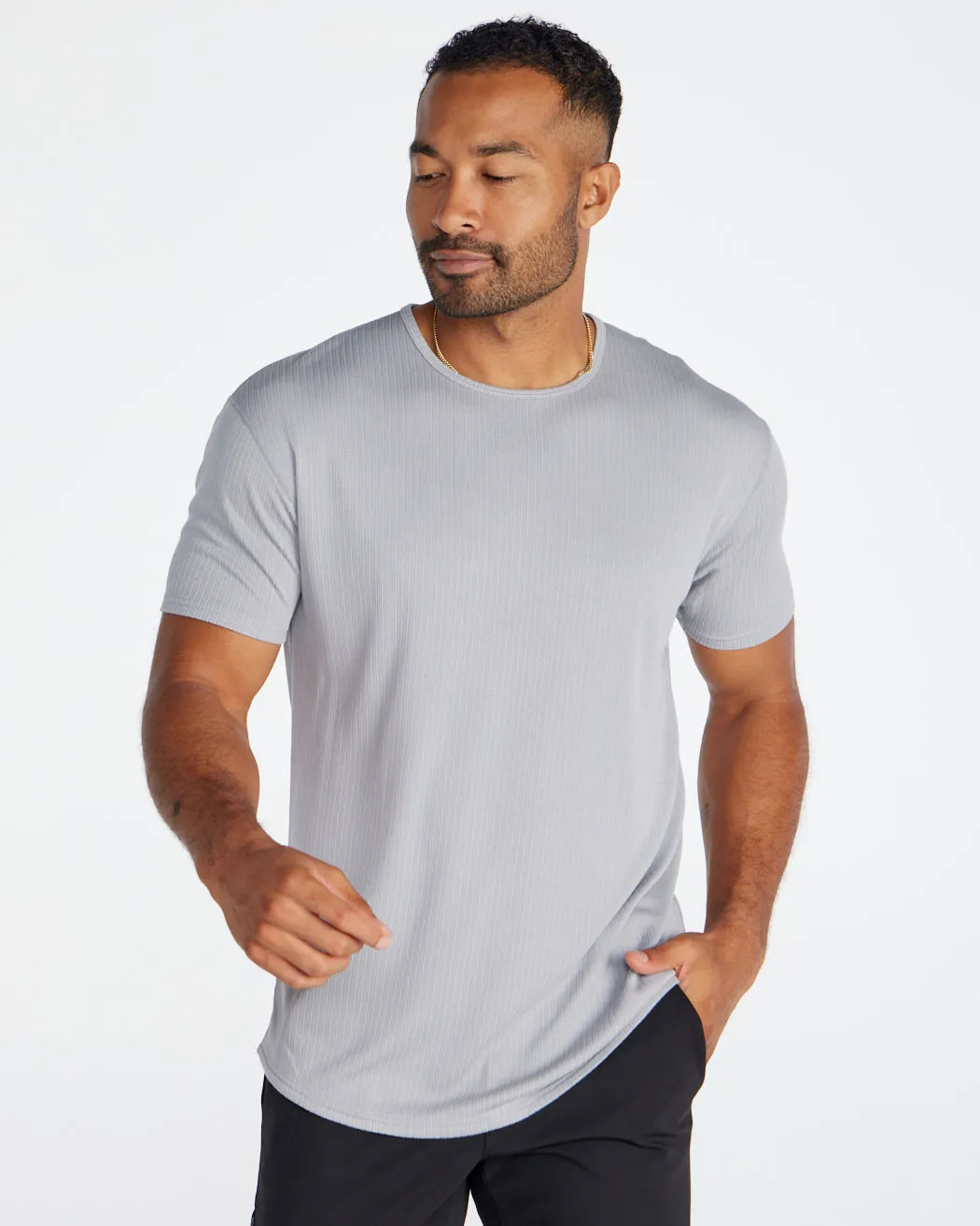 Ribbed Short Sleeve Drop-Cut