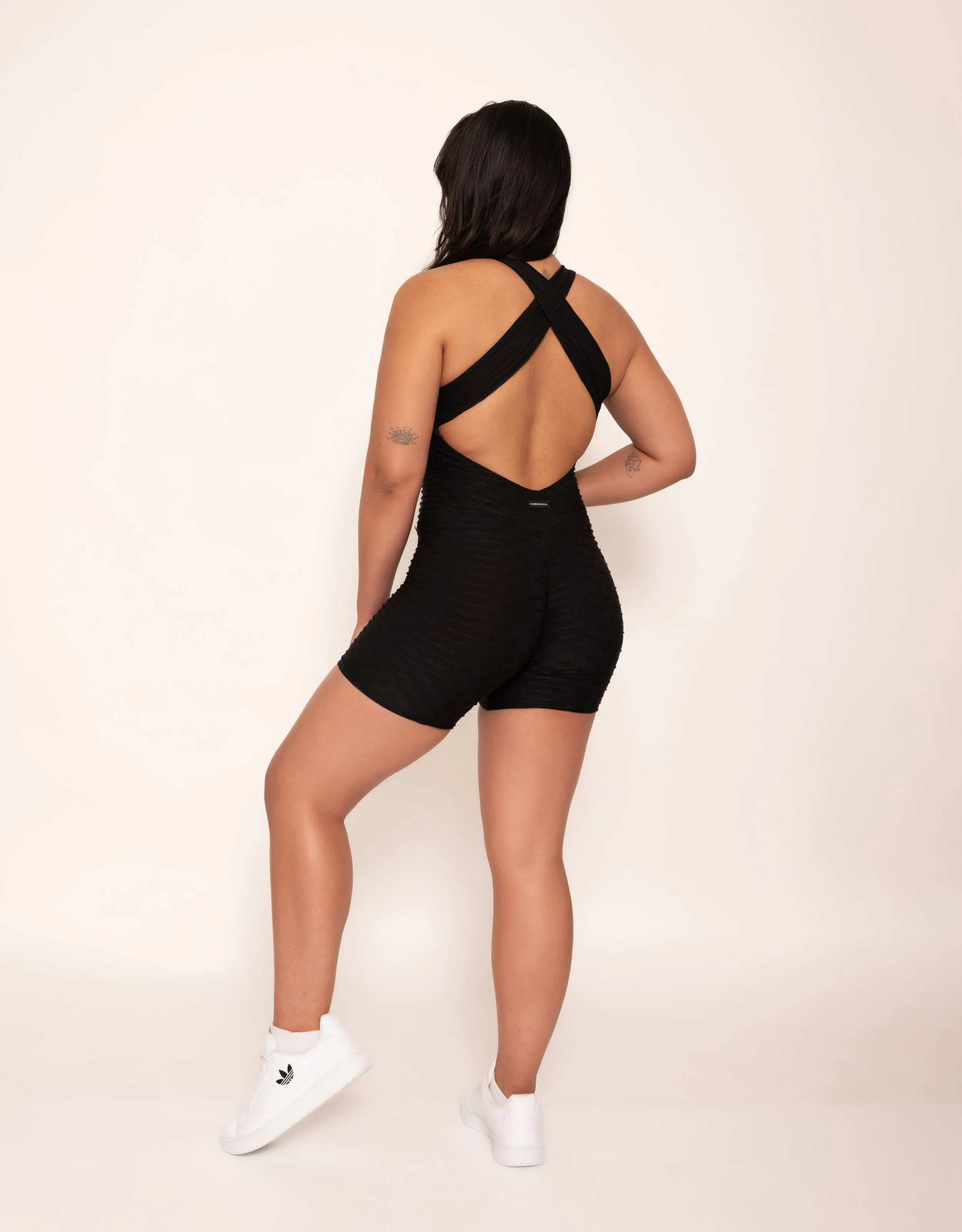 Scrunch Booty Black Shorts Jumpsuit