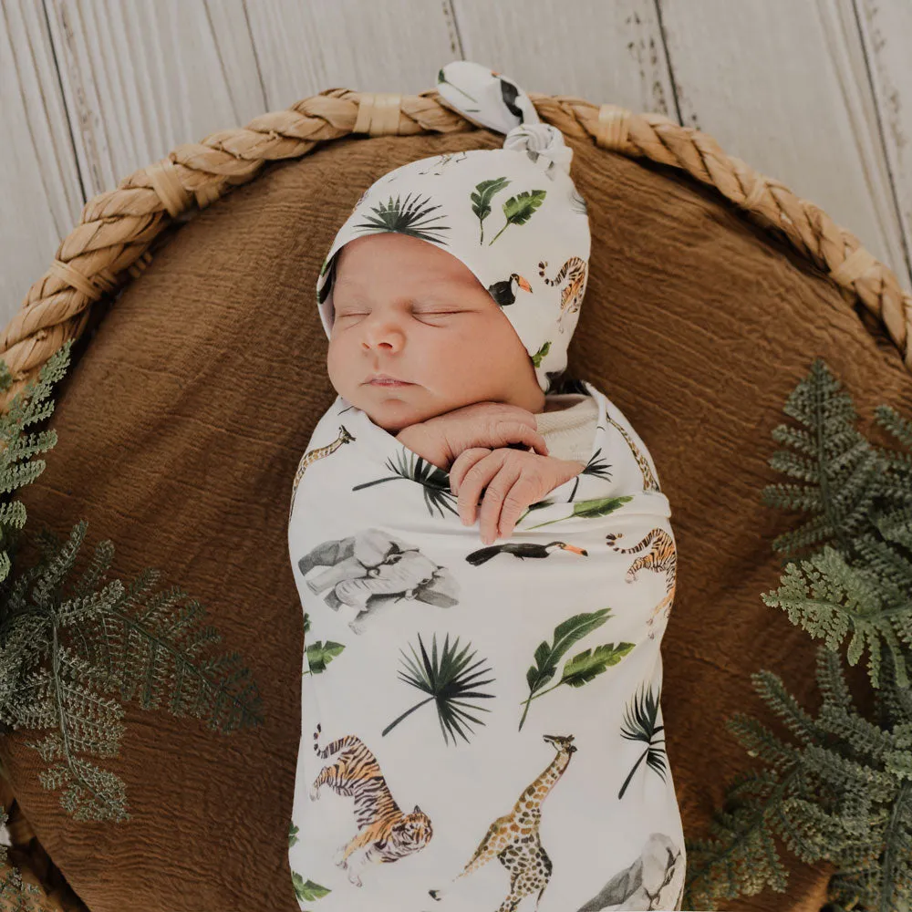 Stretchy Swaddle & Beanie Set | Safari