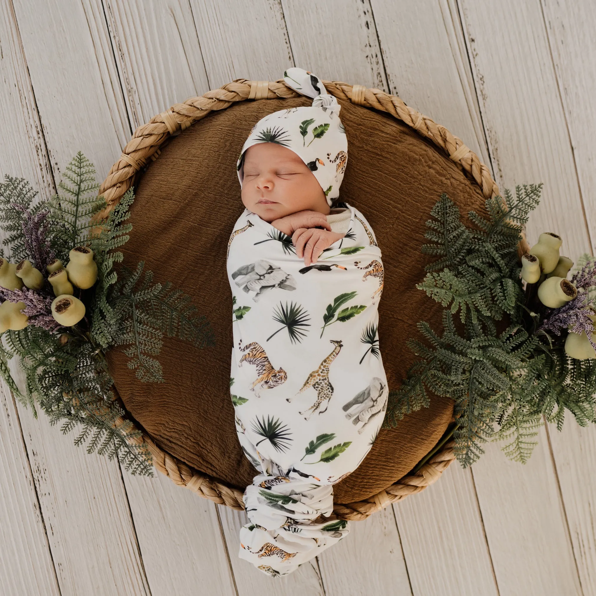 Stretchy Swaddle & Beanie Set | Safari