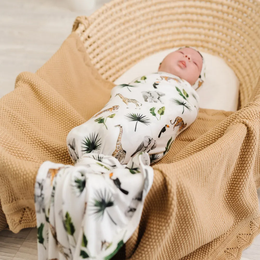 Stretchy Swaddle & Beanie Set | Safari