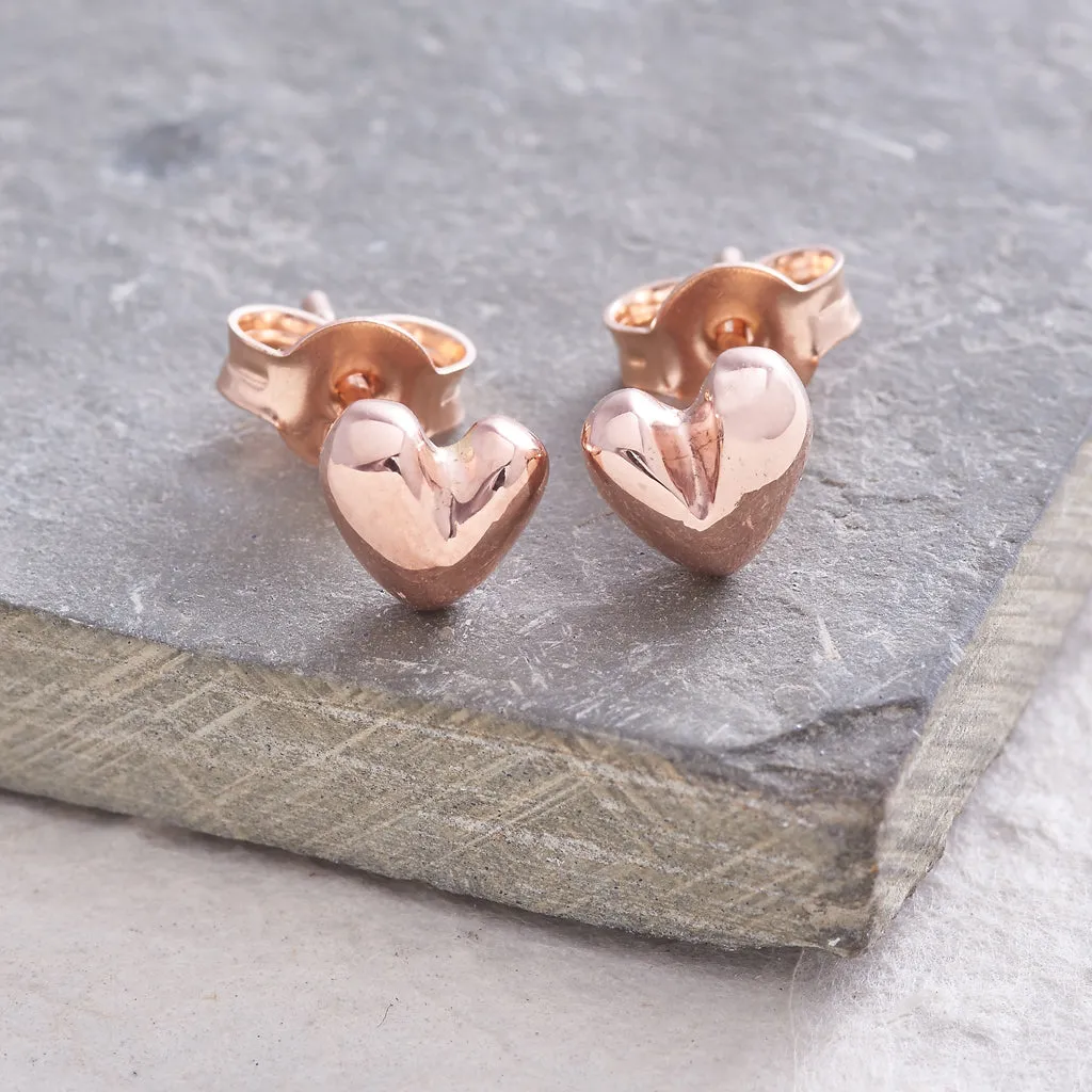 Sweetheart Solid Rose Gold Stud Earrings