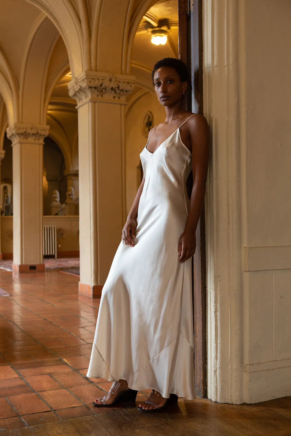 Tallulah Silk Charmeuse Gown in Alabaster